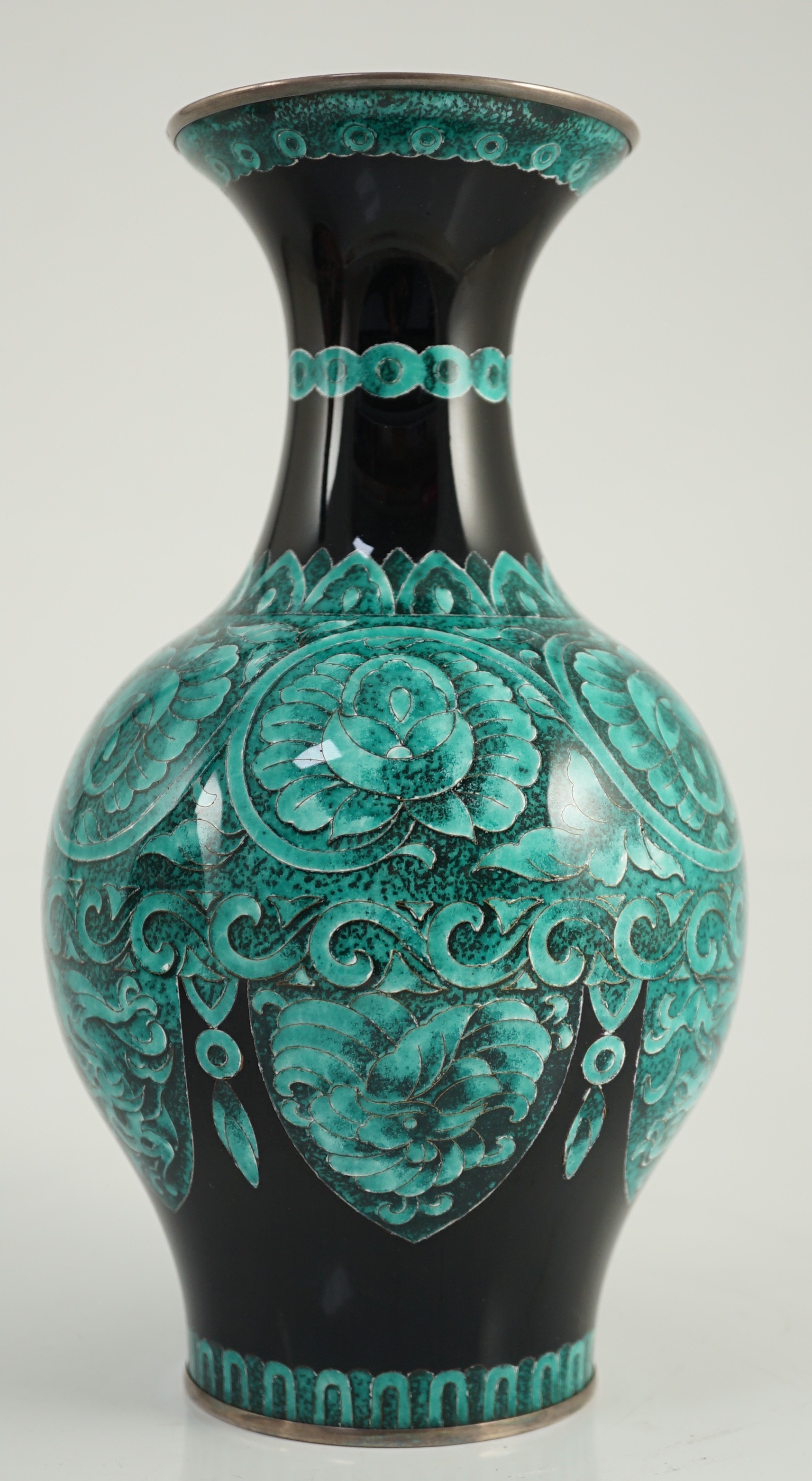 A Japanese silver wire cloisonné enamel vase, by Ota Hiroaki, c.1950s